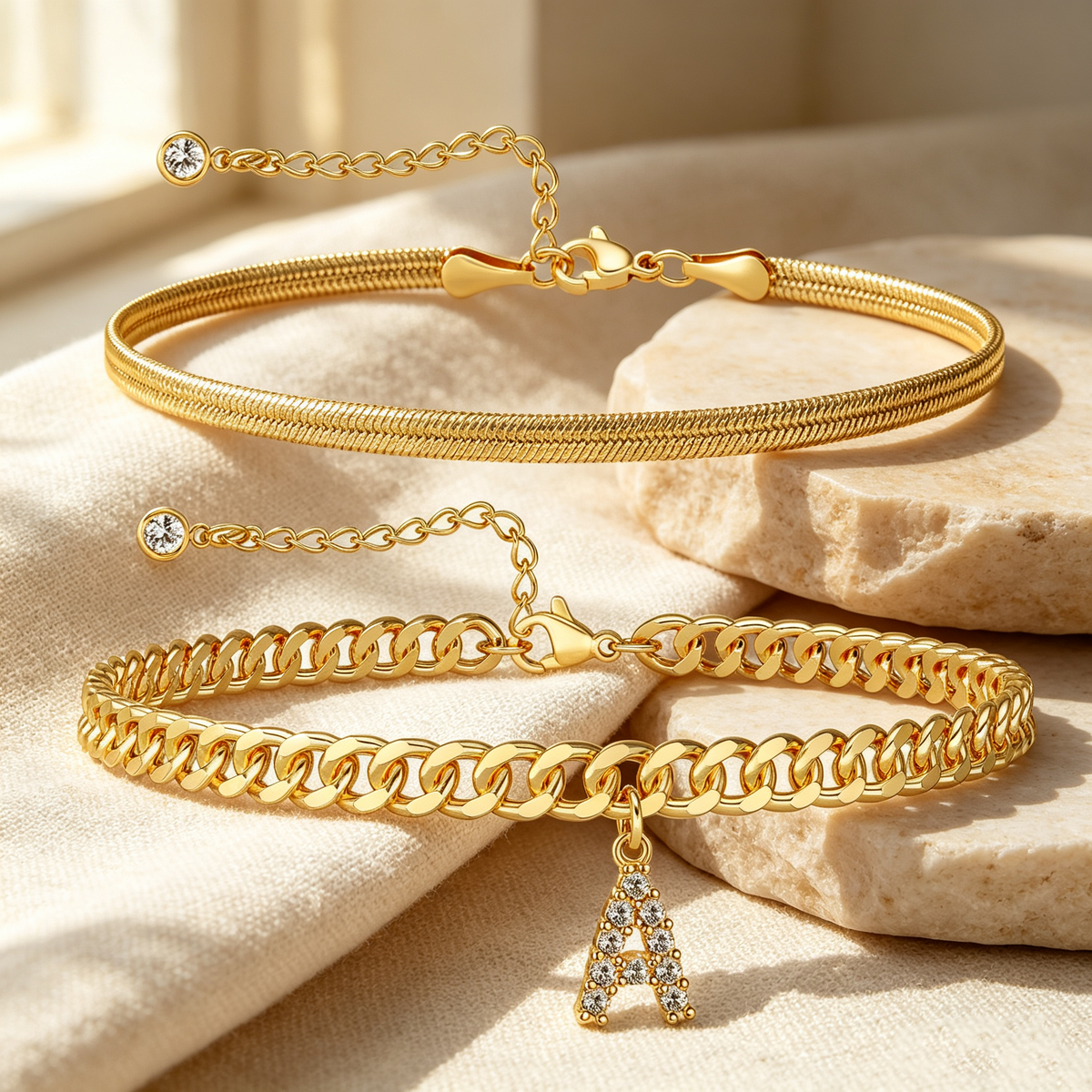 ✨ Gold Initial Anklet – ✨14K Gold Plated, Waterproof Adjustable Letter Pendant, Stackable Beach Jewelry