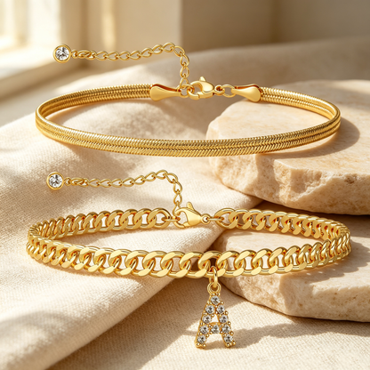 ✨ Gold Initial Anklet – ✨14K Gold Plated, Waterproof Adjustable Letter Pendant, Stackable Beach Jewelry