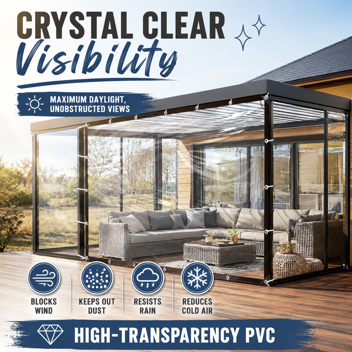 🌧️ Clear Waterproof, Windproof & Cold-Resistant Tarp – All-Weather Outdoor Protection