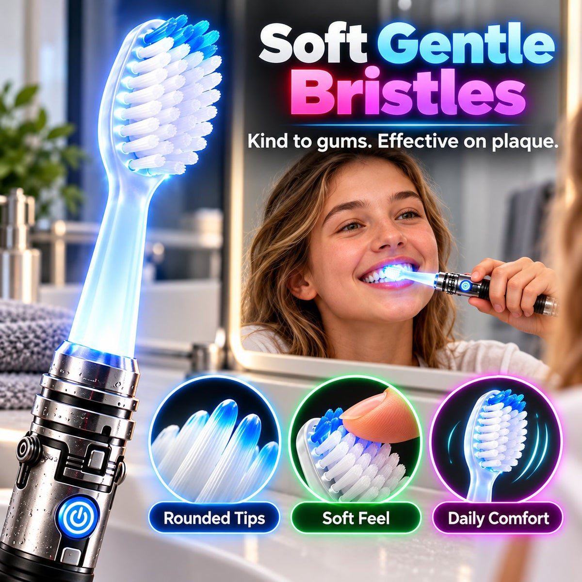 Galactic Glow LED Manual Toothbrush ⚡Soft Bristles, Ergonomic Grip & 30-Day Replaceable Battery 🦷
