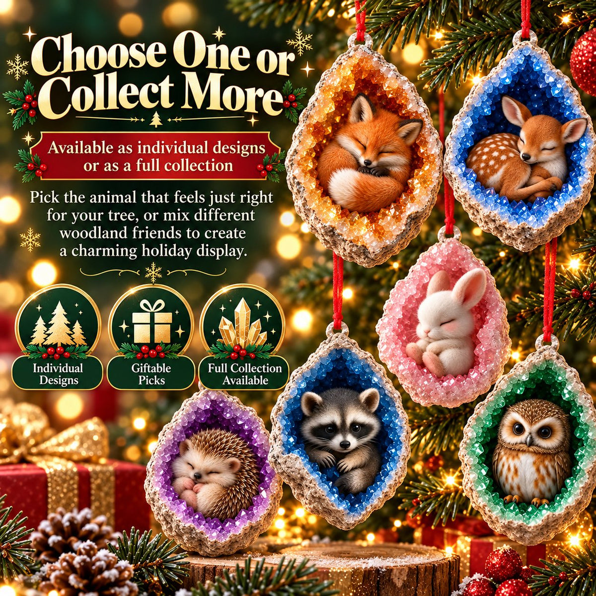 🎄 Woodland Geode Animal Ornaments | 10 Christmas Designs