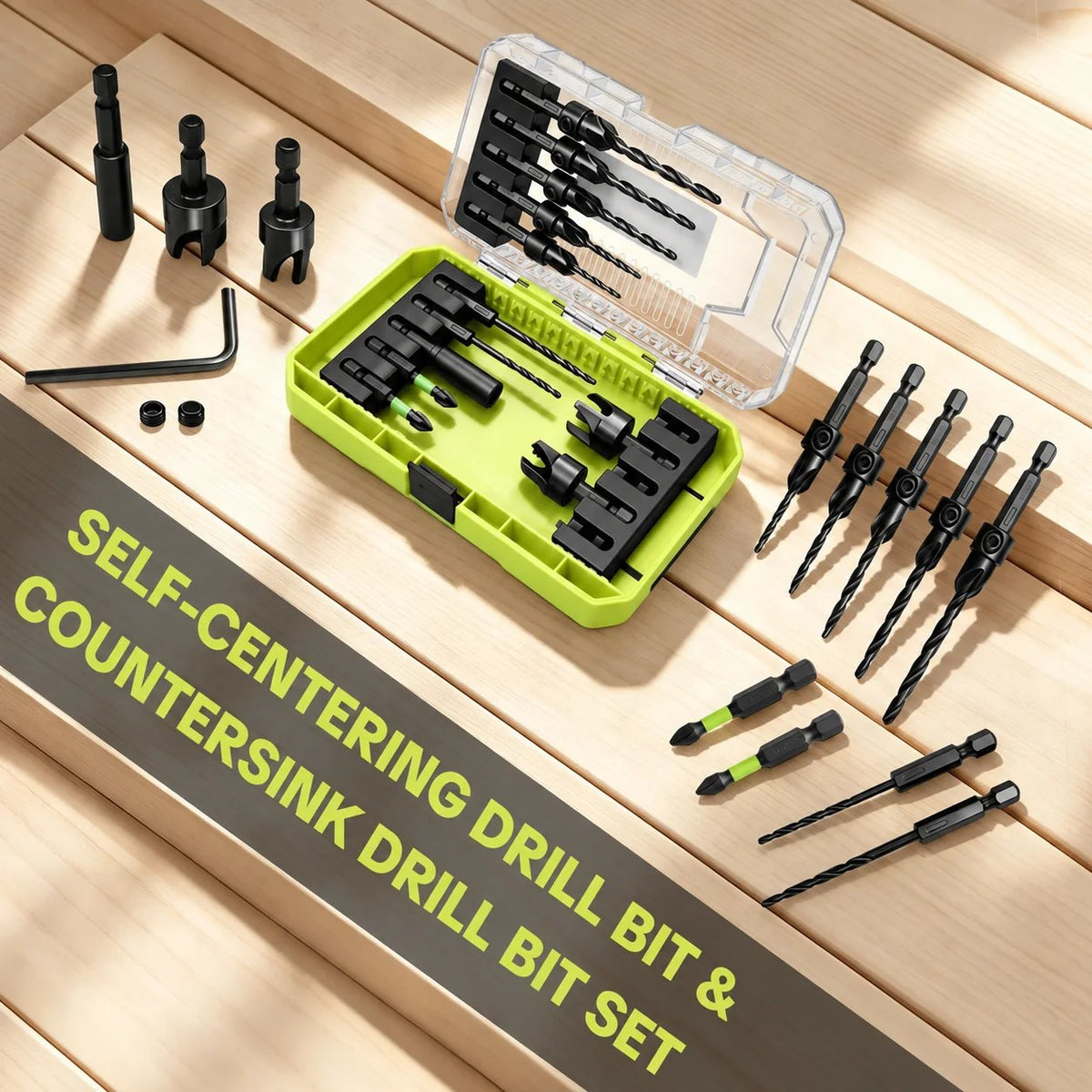 🌟✨ 15-Piece Countersink Drill Bit Set – 1/4' Hex Shank, Depth Stop & Quick-Change Design
