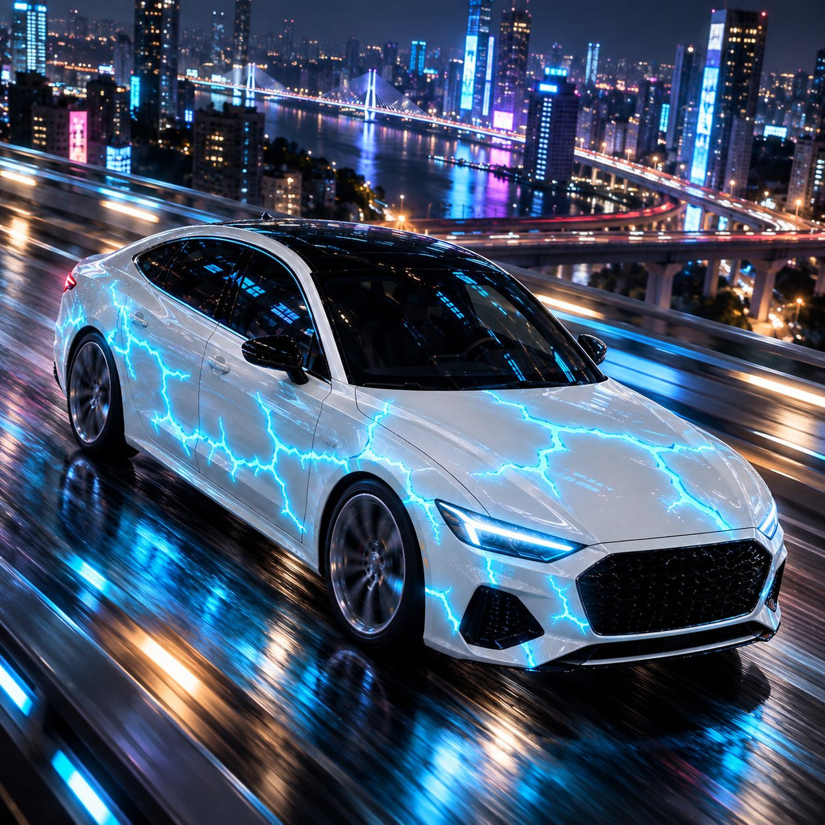 ⚡Liquid Laser Glow Car Wrap, Streaming Thunder Light Luminous Vinyl Film for Custom Car Styling & Night Car Show