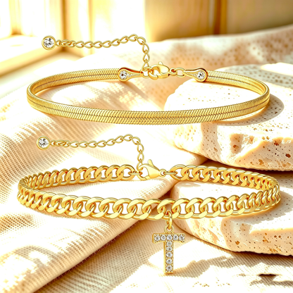 ✨ Gold Initial Anklet – ✨14K Gold Plated, Waterproof Adjustable Letter Pendant, Stackable Beach Jewelry