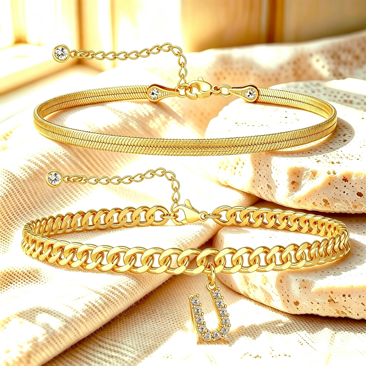 ✨ Gold Initial Anklet – ✨14K Gold Plated, Waterproof Adjustable Letter Pendant, Stackable Beach Jewelry