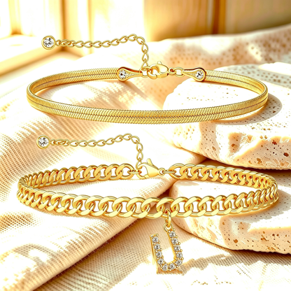 ✨ Gold Initial Anklet – ✨14K Gold Plated, Waterproof Adjustable Letter Pendant, Stackable Beach Jewelry