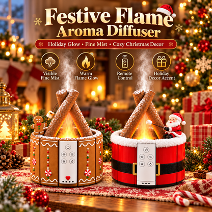 MerryMist Christmas Campfire Aroma Diffuser – Cozy Flame-Style Glow, Festive Mist & Adorable Santa/Gingerbread Designs