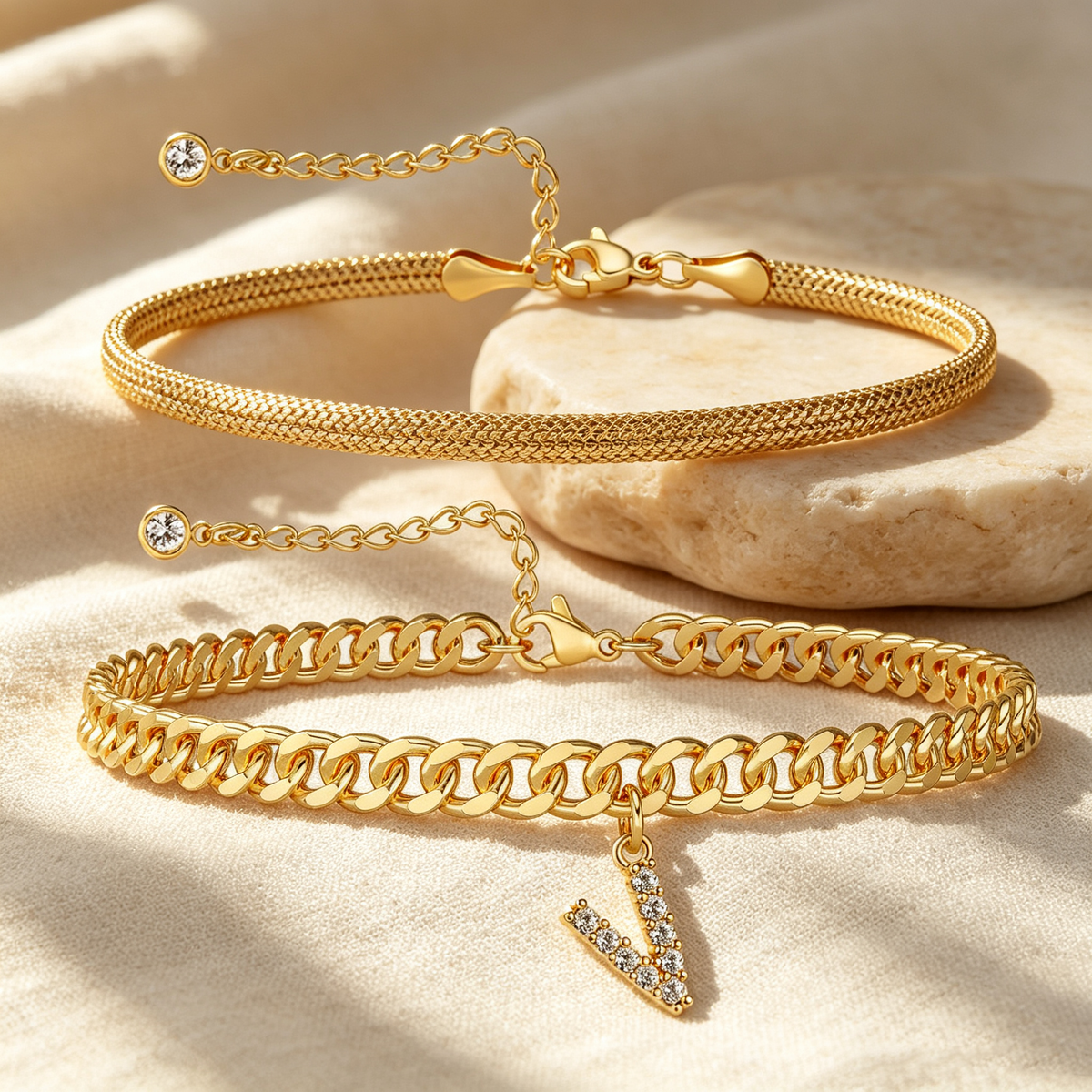 ✨ Gold Initial Anklet – ✨14K Gold Plated, Waterproof Adjustable Letter Pendant, Stackable Beach Jewelry