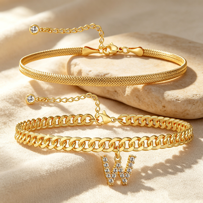 ✨ Gold Initial Anklet – ✨14K Gold Plated, Waterproof Adjustable Letter Pendant, Stackable Beach Jewelry