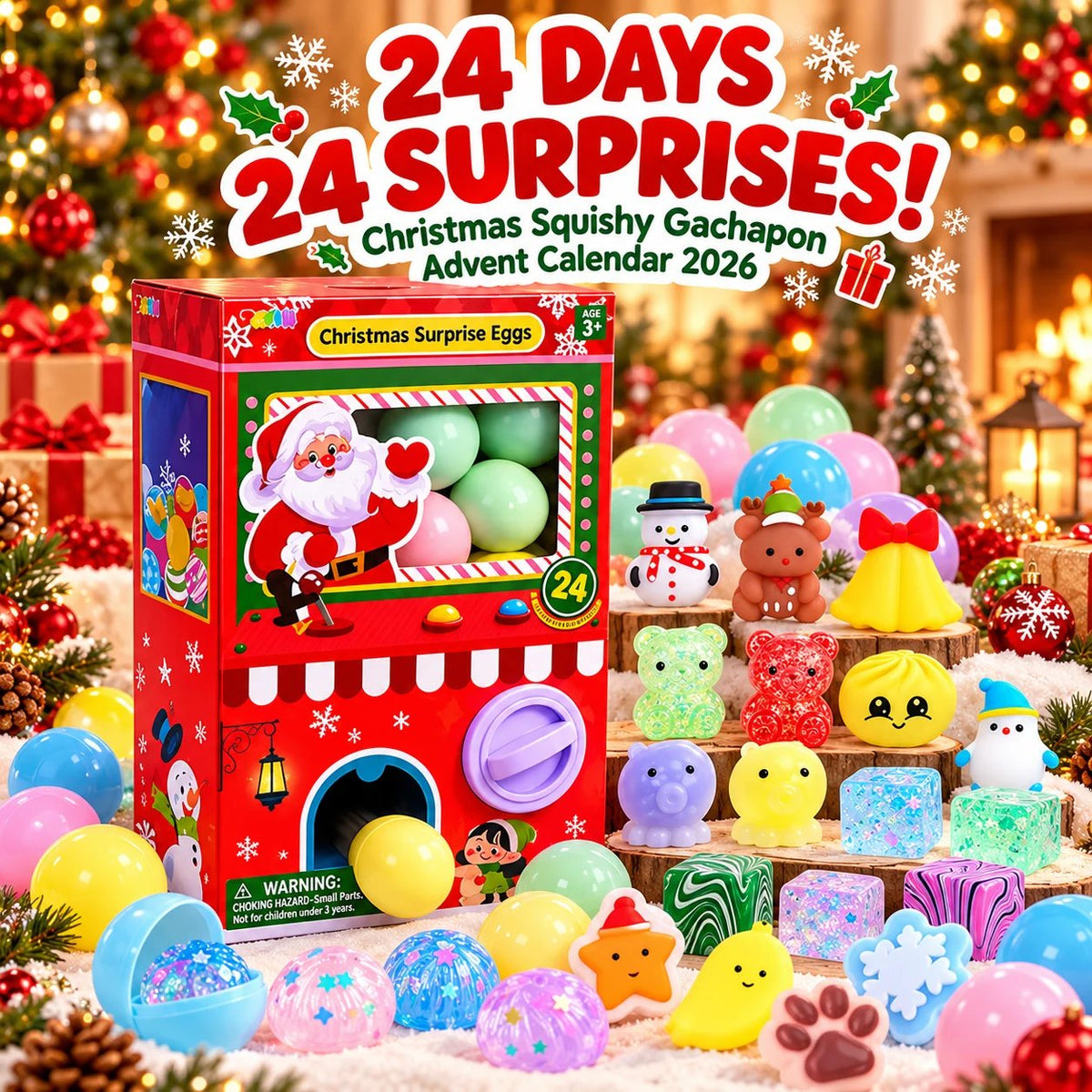 🎄 Christmas Squishy Gachapon Advent Calendar 2026 – 24 Surprise Capsules