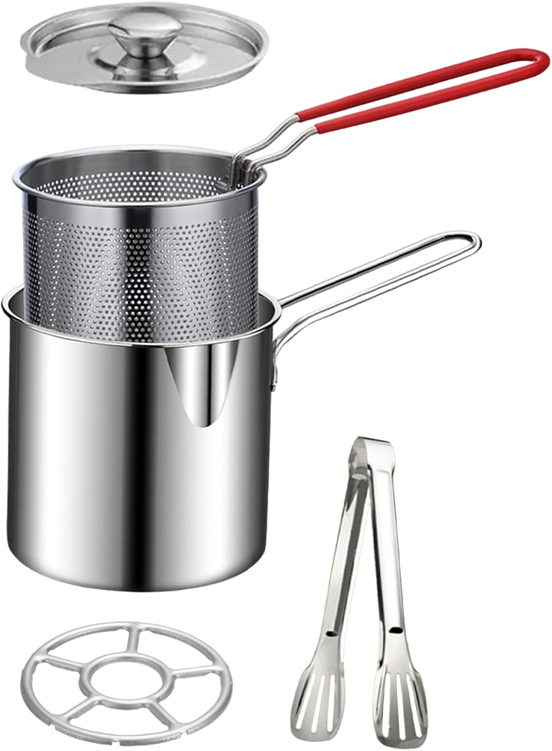 🍟 Personal Mini Deep Fryer Set – Stainless Steel Frying Pot with Draining Basket & Food Tongs