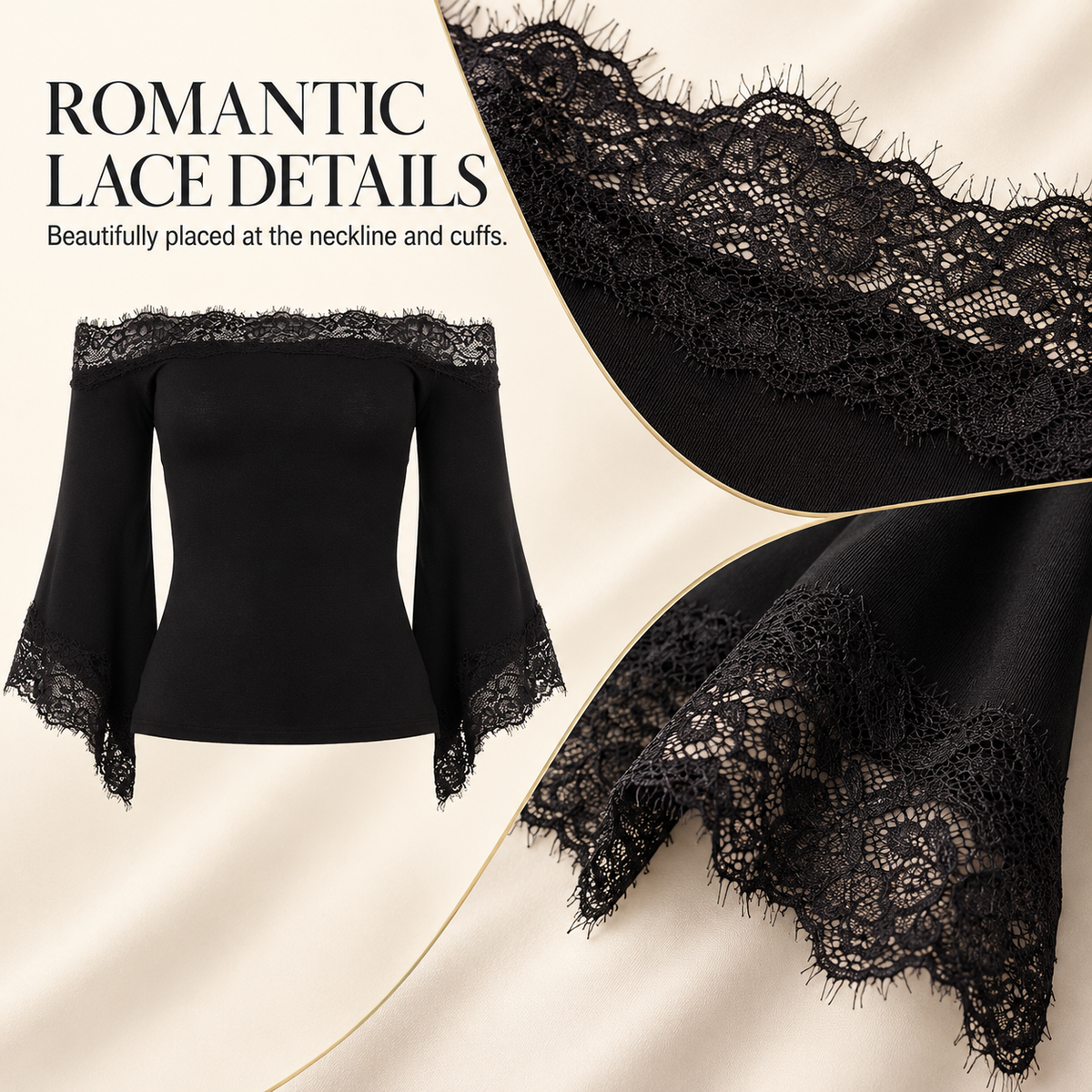 💕49％OFF🔥Elegant Off-Shoulder Lace Bell Sleeve Top for Women