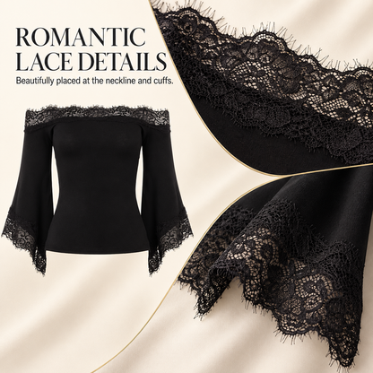 💕49％OFF🔥Elegant Off-Shoulder Lace Bell Sleeve Top for Women