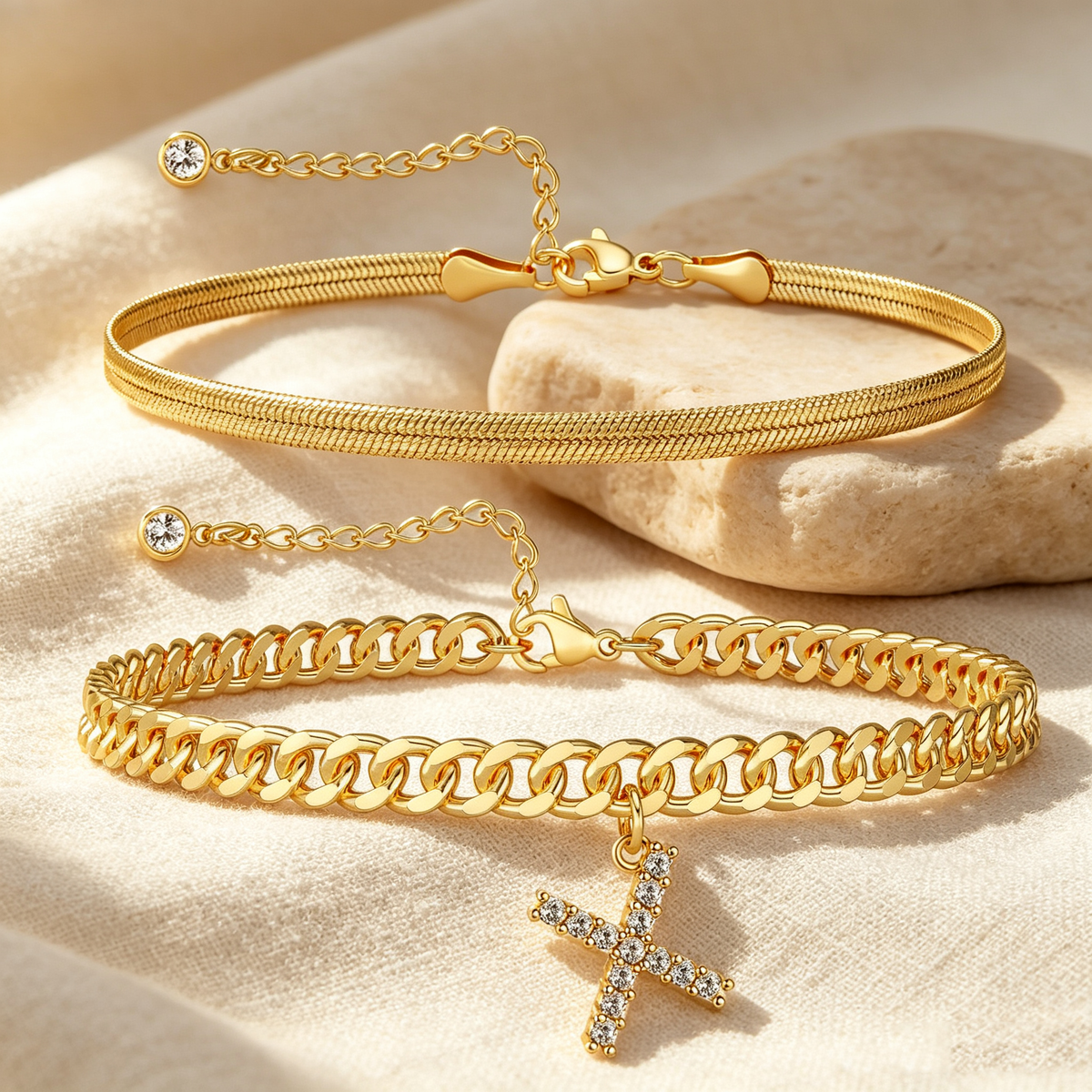 ✨ Gold Initial Anklet – ✨14K Gold Plated, Waterproof Adjustable Letter Pendant, Stackable Beach Jewelry