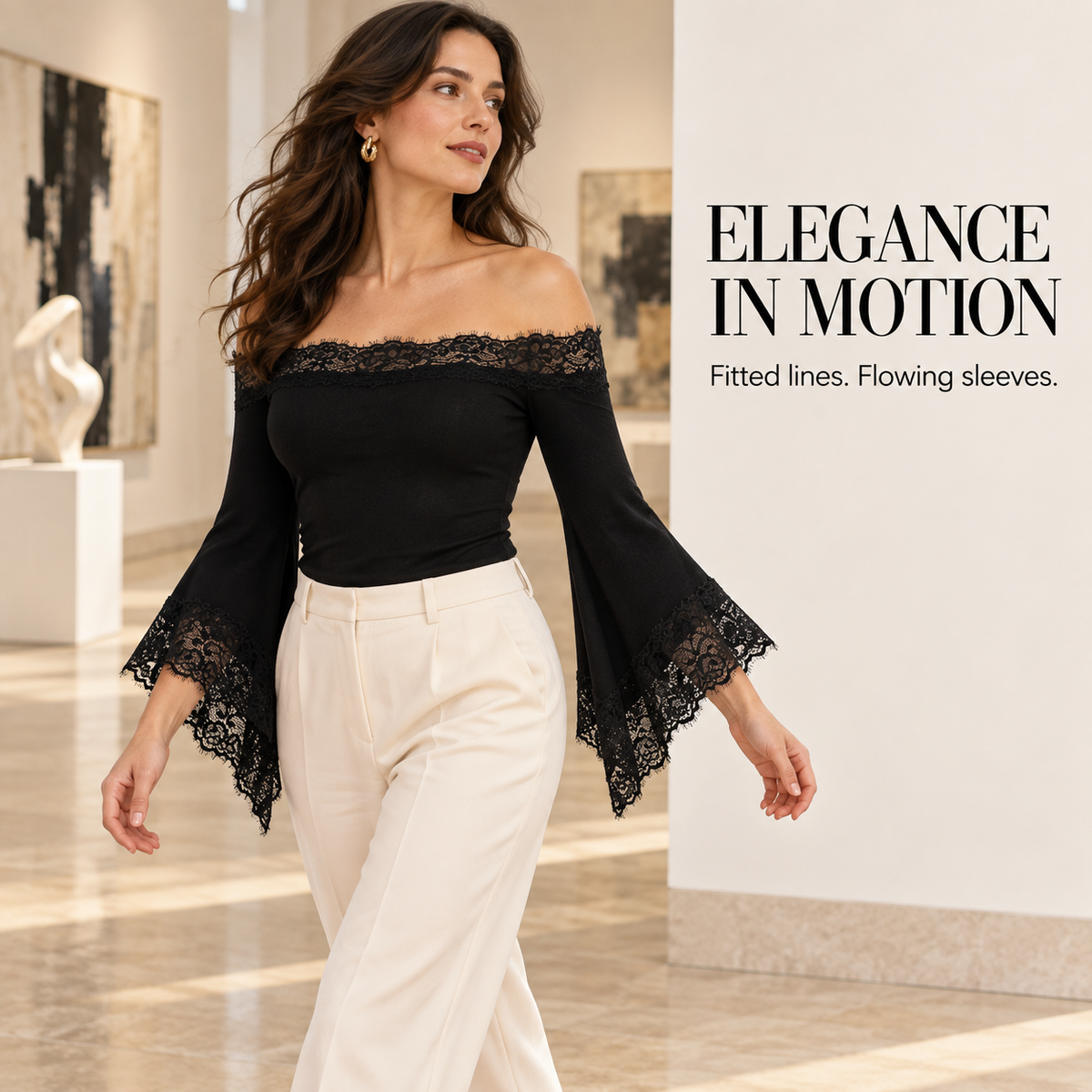 💕49％OFF🔥Elegant Off-Shoulder Lace Bell Sleeve Top for Women