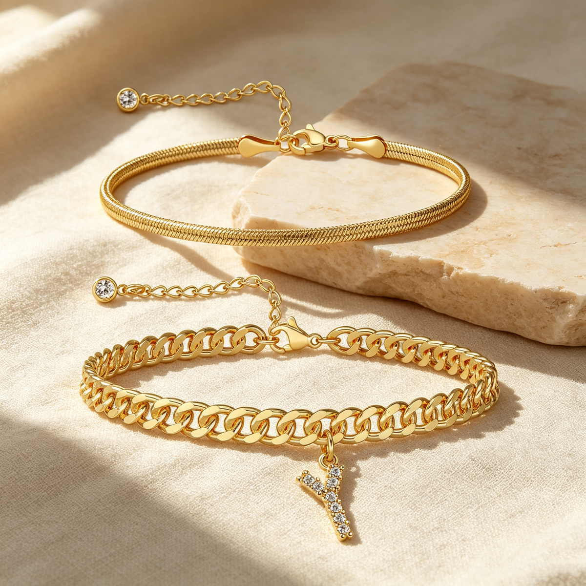 ✨ Gold Initial Anklet – ✨14K Gold Plated, Waterproof Adjustable Letter Pendant, Stackable Beach Jewelry