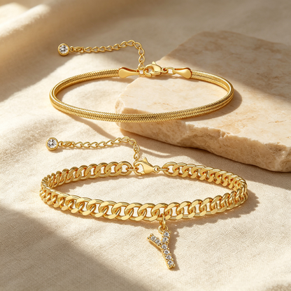 ✨ Gold Initial Anklet – ✨14K Gold Plated, Waterproof Adjustable Letter Pendant, Stackable Beach Jewelry