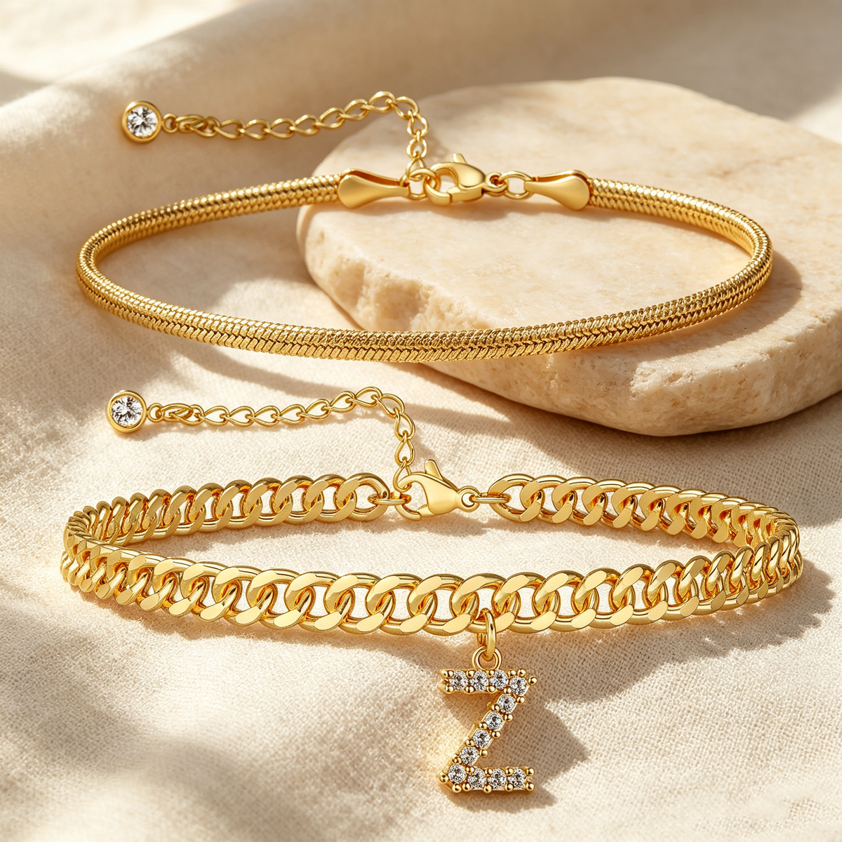 ✨ Gold Initial Anklet – ✨14K Gold Plated, Waterproof Adjustable Letter Pendant, Stackable Beach Jewelry