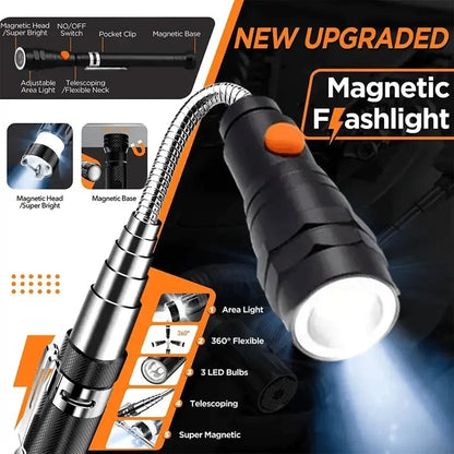 🌟✨ Extendable Magnetic Pickup Tool with LED Flashlight, Telescoping Magnet Retriever for Car Repair