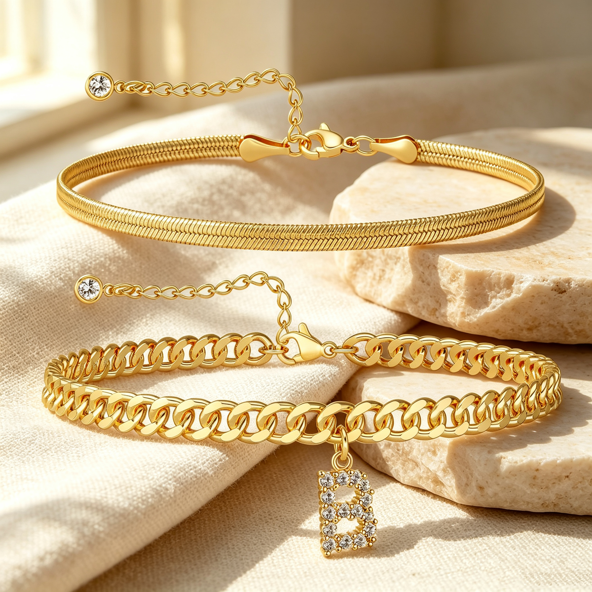 ✨ Gold Initial Anklet – ✨14K Gold Plated, Waterproof Adjustable Letter Pendant, Stackable Beach Jewelry