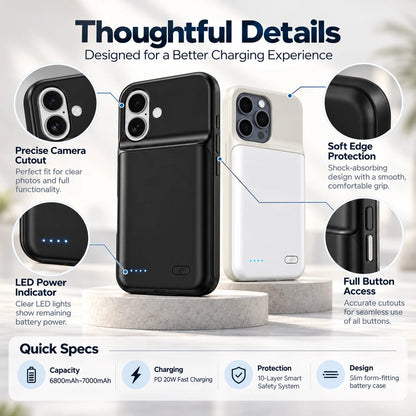 ⚡ Slim Fit iPhone Battery Case | 10-Layer Safety Protection Portable Charging Cover