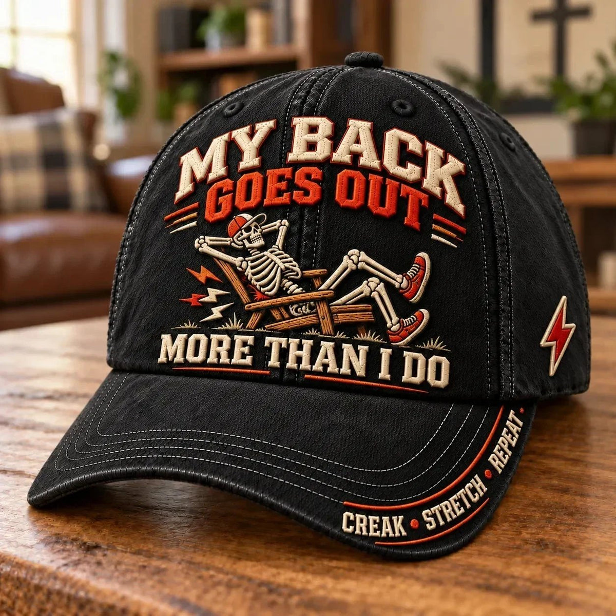 ⏳ Last Day 49% OFF – 💀 “My Back Goes Out More Than I Do” Vintage Baseball Cap | Cotton-Poly Blend • Detailed Embroidery • Adjustable Fit