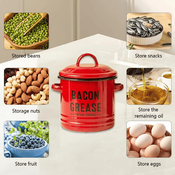 🔥Last Day 49% OFF🎁46 oz bacon grease container with strainer and food-grade silicone spatula