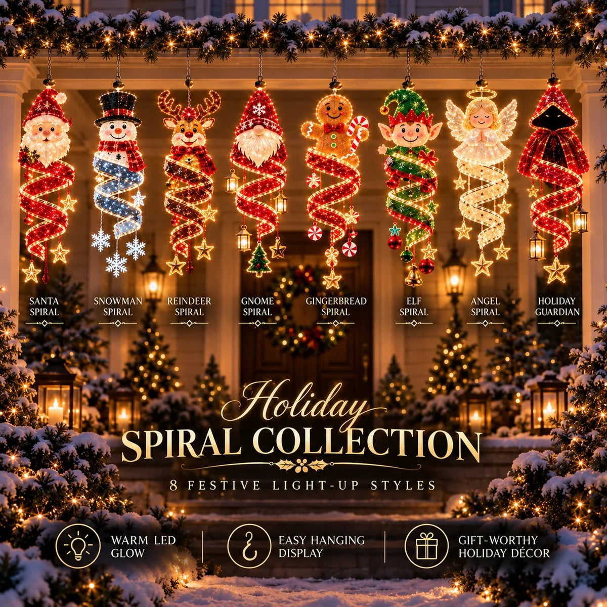 ⏳ ✨New Arrival 49% OFF – 🎄Christmas Magic Spiral™ Hanging LED Light Collection – 9 Festive Designs ✨ | Suspended Glowing Characters with Spiral Lights & Hanging Details for Porches, Windows, Entryways & Holiday Displays