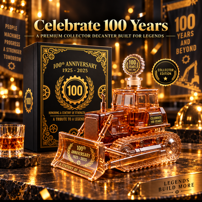 CAT 100th Anniversary Bulldozer Crystal Whiskey Decanter