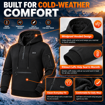 🔥 Men's 26-Zone Heated Hoodie – USB Powered Half-Zip Winter Pullover
