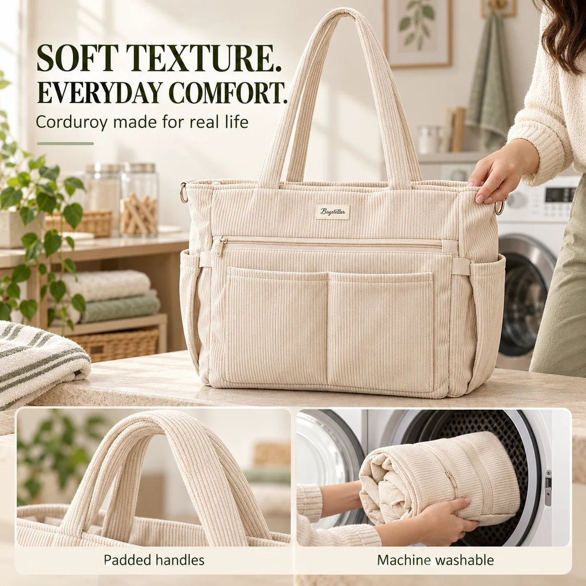 🎒✨Large Corduroy Tote Bag for Women – Multi-Pocket Laptop & Work Bag