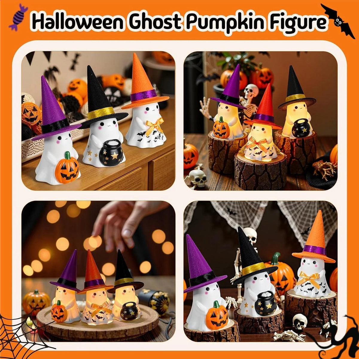 Whimsical Light-Up Halloween Ghost Trio