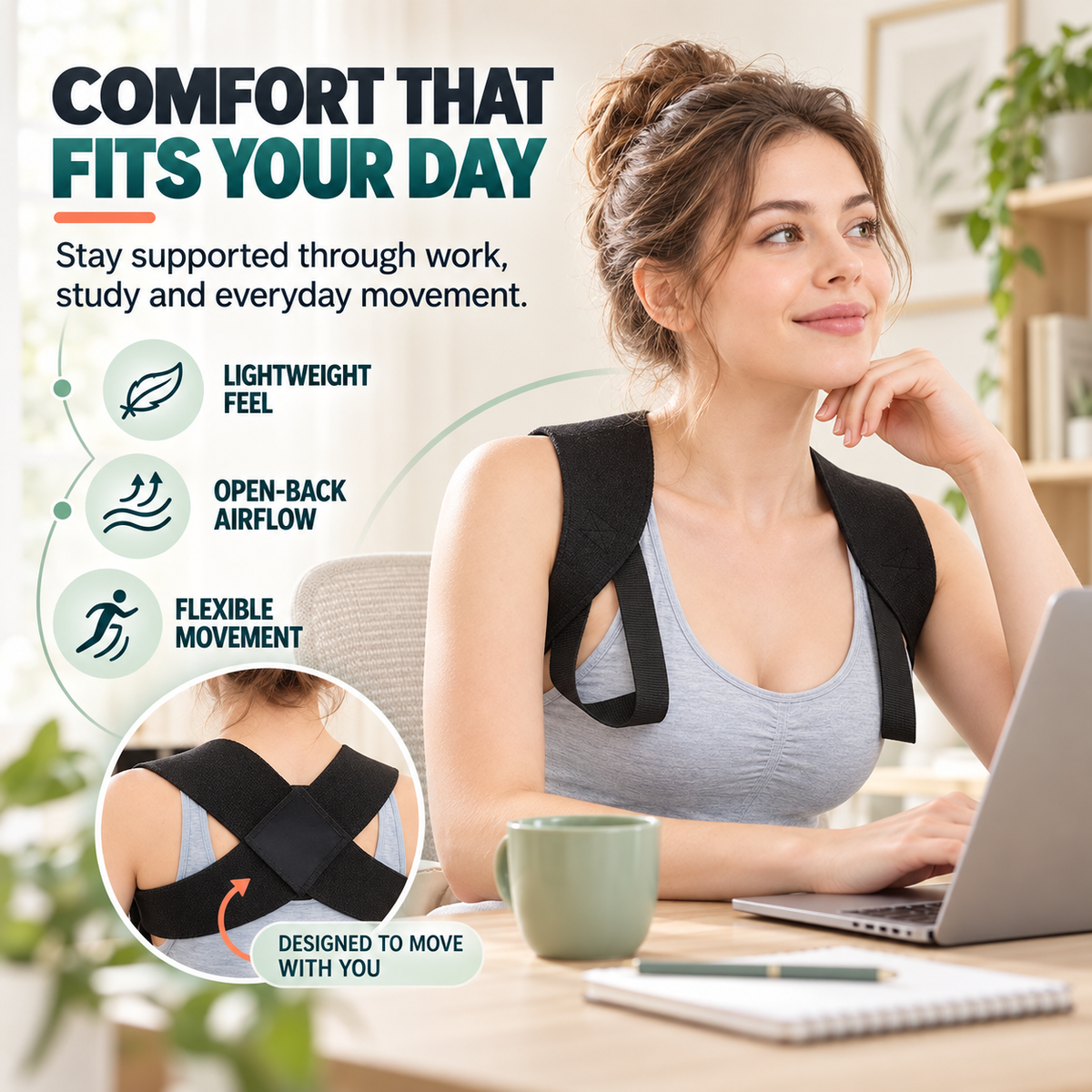 ✨ Invisible Breathable Posture Support Brace – Adjustable Shoulder & Upper Back Alignment Trainer