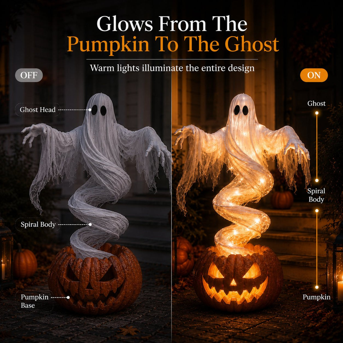 👻 Swirling Ghost Pumpkin Yard Lamp – Lighted Halloween Porch Decor 🎃