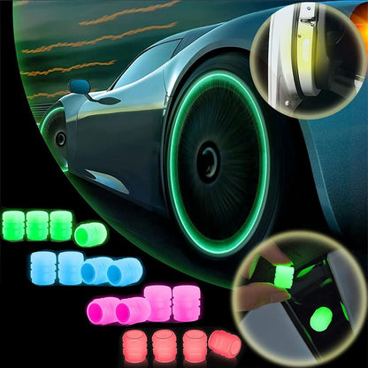 Glow-in-the-Dark Car Tire Valve Cap Set - Durable, Easy-to-Install, No-Tool-Required Accessories for Safe Night Driving - Perfect for Most Vehicle Tires