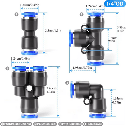 1/4 Inch Pneumatic Push-to-Connect Air Hose Fittings Kit