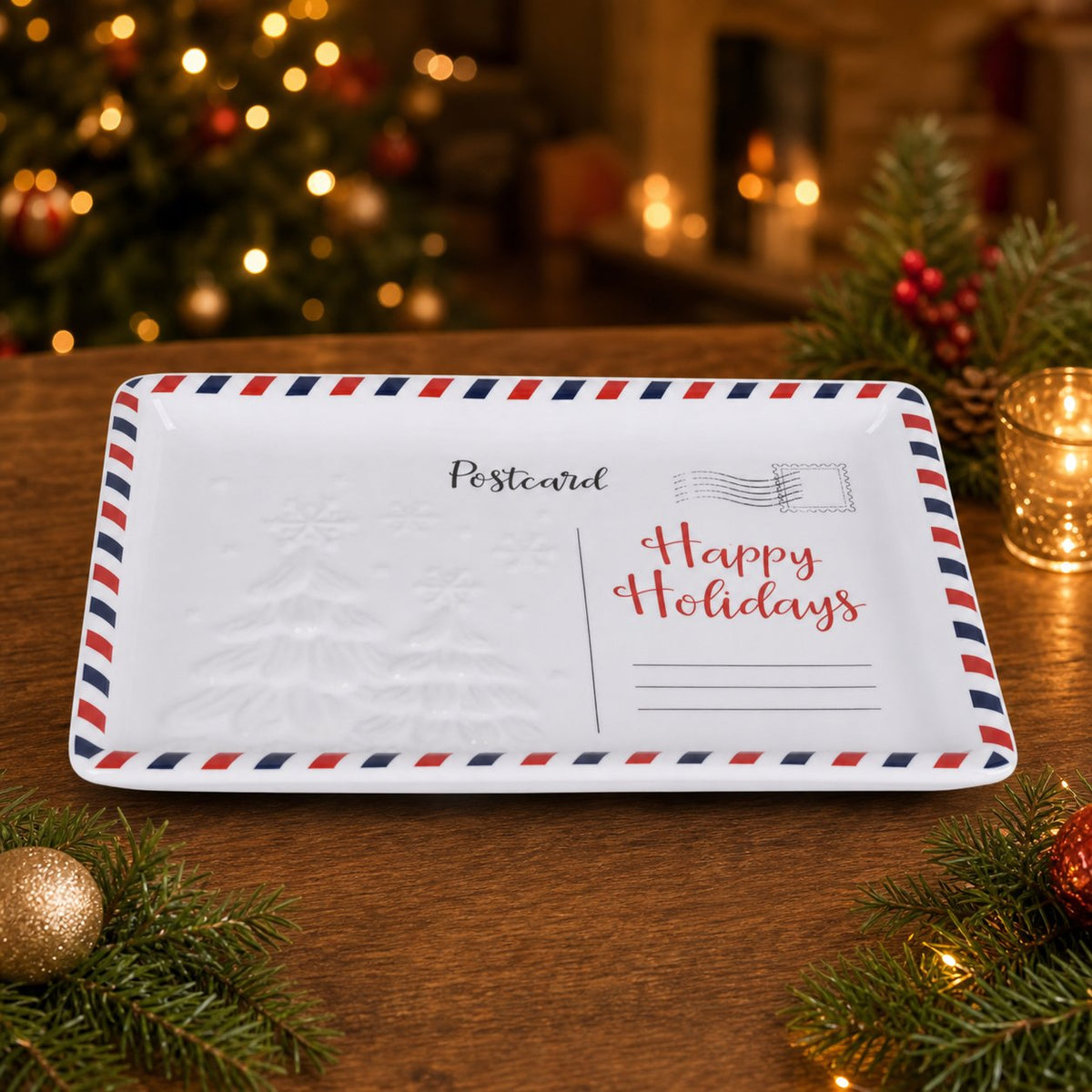 Vintage Christmas Postcard Ceramic Serving Platter