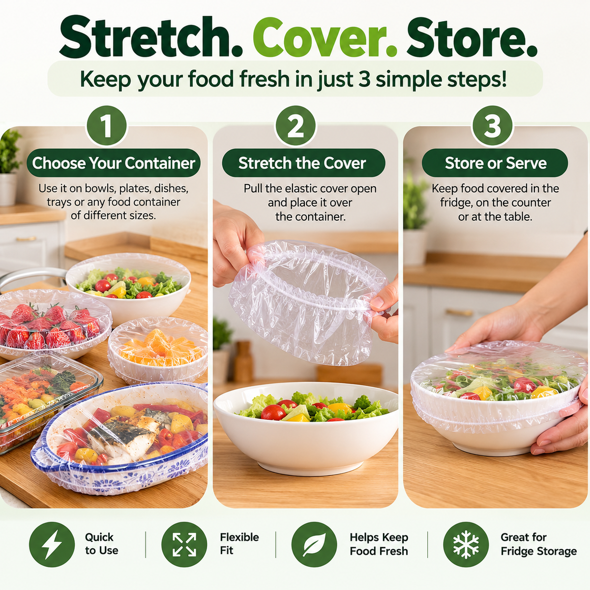 🥗 Elastic Food Storage Covers – Stretch Fresh-Keeping Bags for Bowls, Plates & Trays