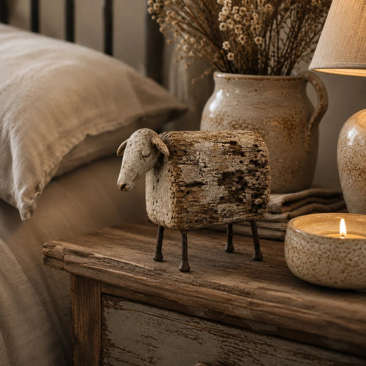 Vintage Distressed Sheep  Sculpture