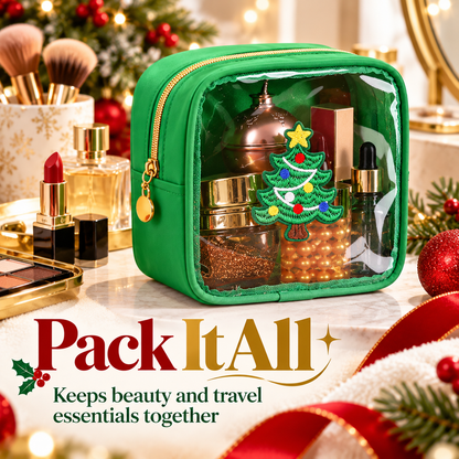 🎄 Christmas Tree Clear Makeup Bag – Festive Travel Organizer