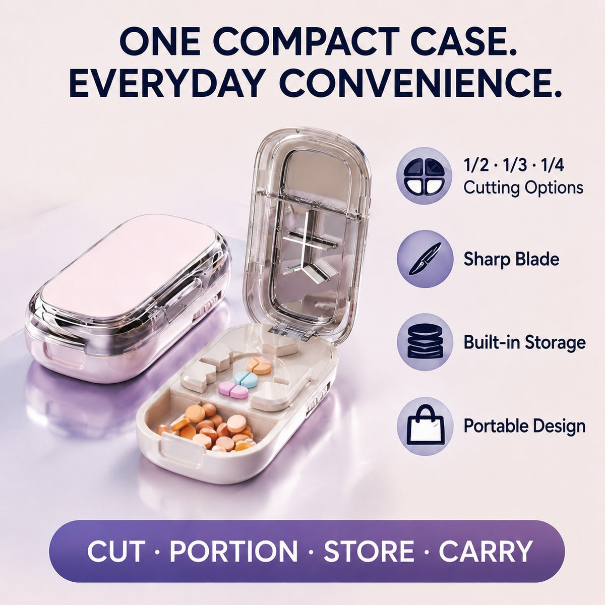 ⏳ Last day 49% OFF -💊Portable Pill Cutter/Splitter & Storage Case (Cuts into 1/2, 1/3, or 1/4 portions)