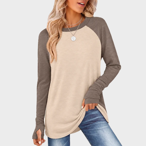 Women's Tunic Top Long Sleeve Round Neck with Thumb Holes