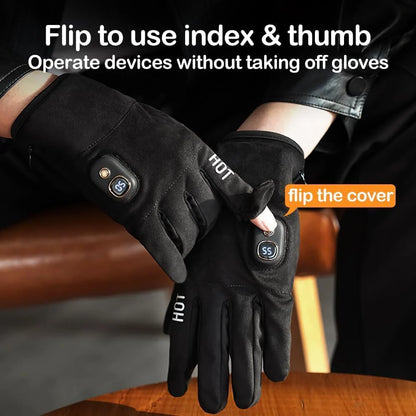 🔥 Rechargeable Heated Winter Gloves – 3 Heat Levels, Smart LED Display & Flip-Top Fingers