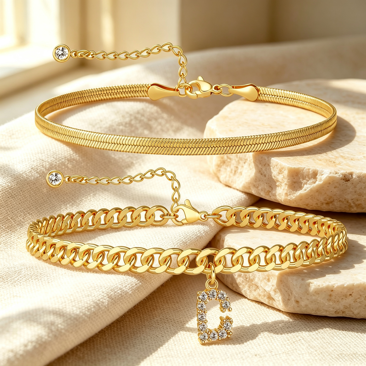 ✨ Gold Initial Anklet – ✨14K Gold Plated, Waterproof Adjustable Letter Pendant, Stackable Beach Jewelry
