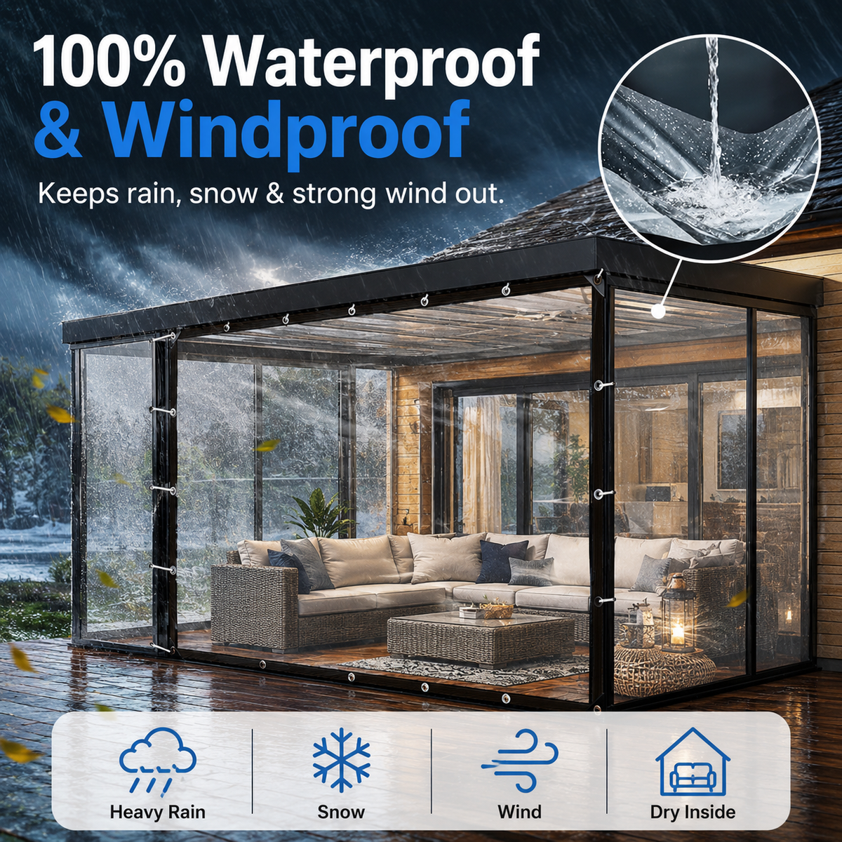 🌧️ Clear Waterproof, Windproof & Cold-Resistant Tarp – All-Weather Outdoor Protection