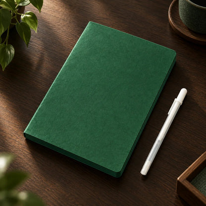 📖Deep Green Blank Notebook with White Gel Pen | Aesthetic Writing & Sketch Journal