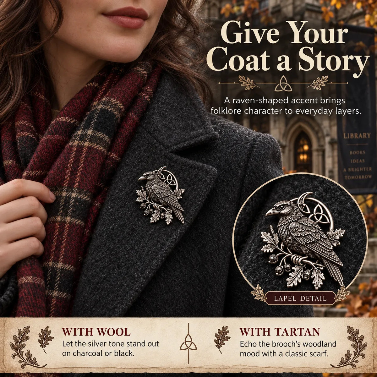 🐦‍⬛ Gothic Celtic Raven Brooch – 🔥Dark Academia Statement Pin