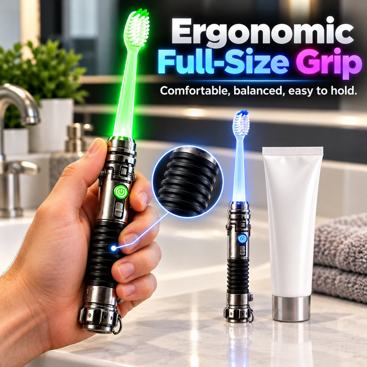 Galactic Glow LED Manual Toothbrush ⚡Soft Bristles, Ergonomic Grip & 30-Day Replaceable Battery 🦷