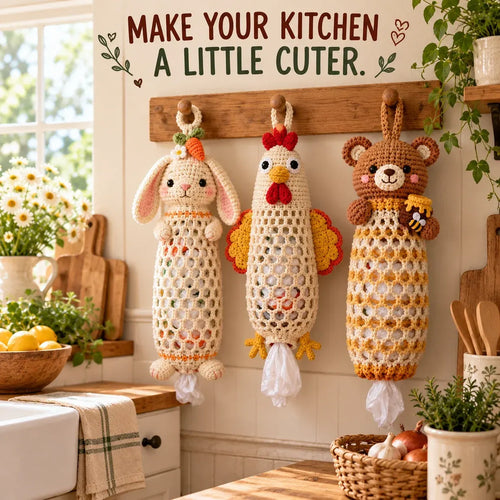 🧶 Cottage Harvest Keepers™ – Crochet Animal Bag Holder DIY Kit