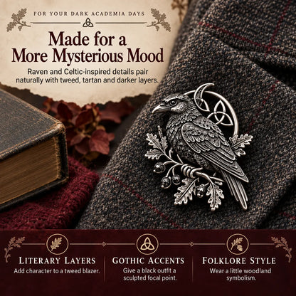 🐦‍⬛ Gothic Celtic Raven Brooch – 🔥Dark Academia Statement Pin